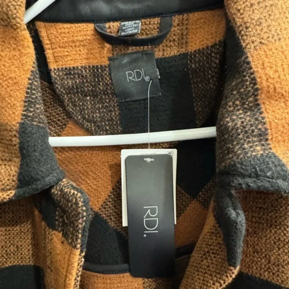 NWT RDI Orange & Black Plaid Jacket XL